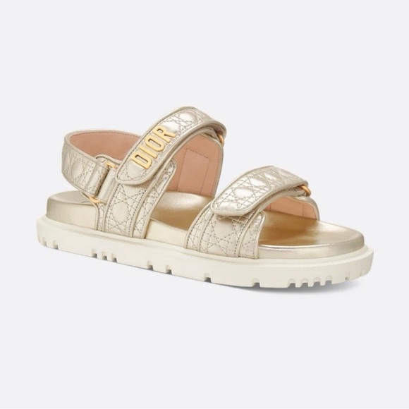 Dior Dioract Gold Quilted Lambskin Sandals size 36 Retail $1,350 - Picture 1 of 9